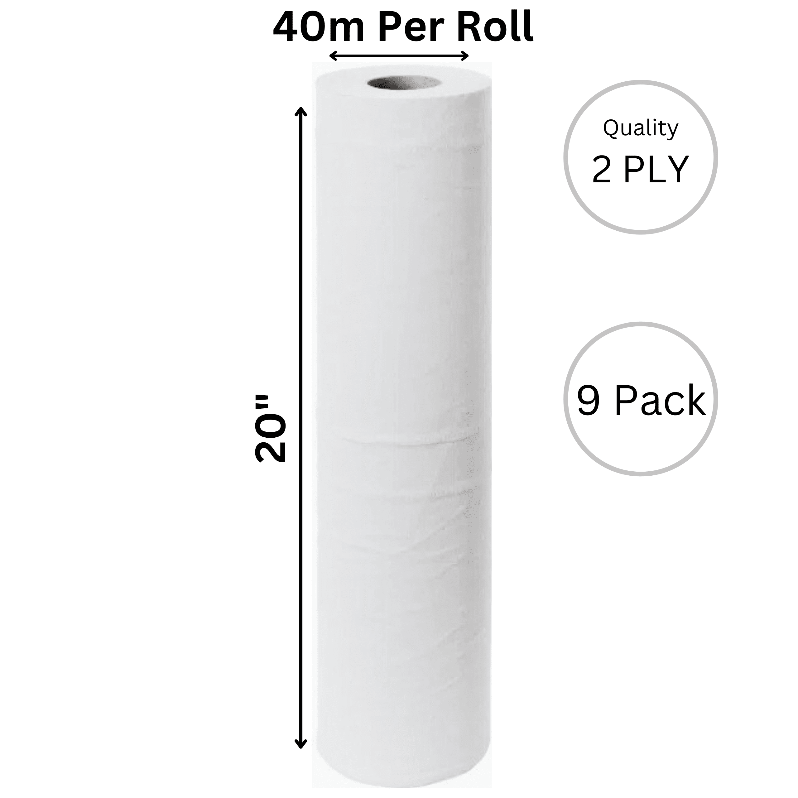 Hygiene Premium Couch Roll 2 Ply WHITE 20"x40m X 9 Hygiene Premium Couch Roll 2 Ply WHITE 20"x40m X 9