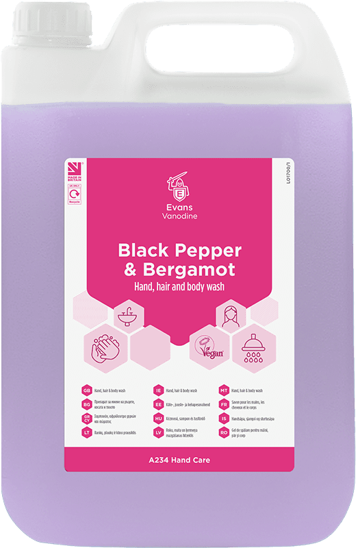 Evans Black Pepper & Bergamot Liquid Wash For Hand Hair & Body 5LTR Evans Black Pepper & Bergamot Liquid Wash For Hand Hair & Body 5LTR