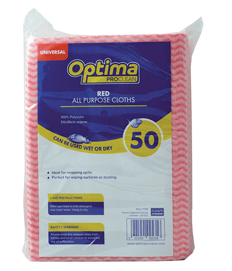 Optima Proclean Spunlace All Purpose Cloths RED 50x36CM X 50 Optima Proclean Spunlace All Purpose Cloths RED 50x36CM X 50